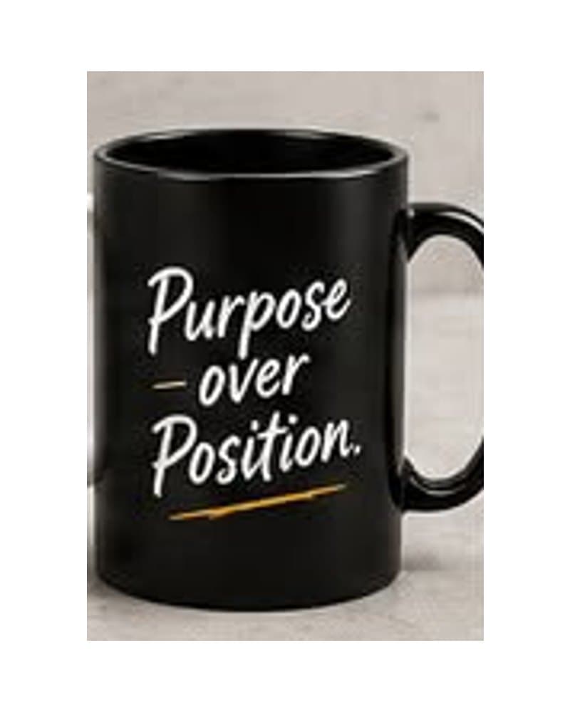 Black mug: Purpose over Position.