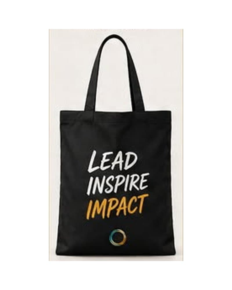 Black tote bag: Lead. Inspire. Impact.