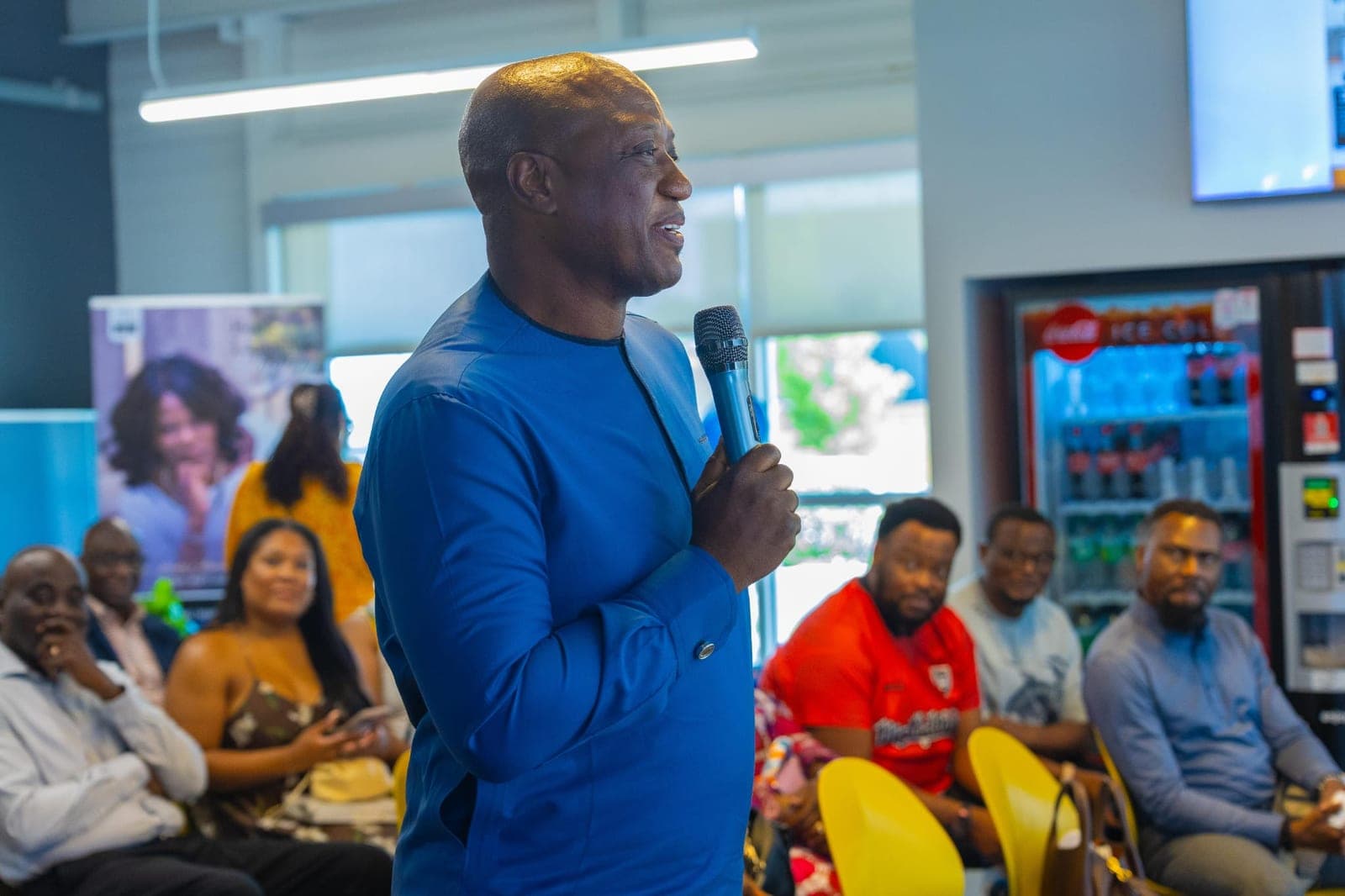 A guest speaking to the room